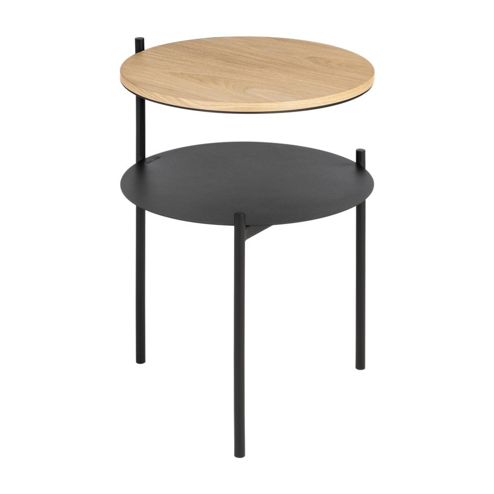 Noptieră neagră/în culoare naturală cu blat cu aspect de lemn de stejar Tu – noo.ma