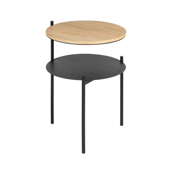 Noptieră neagră/în culoare naturală cu blat cu aspect de lemn de stejar Tu – noo.ma