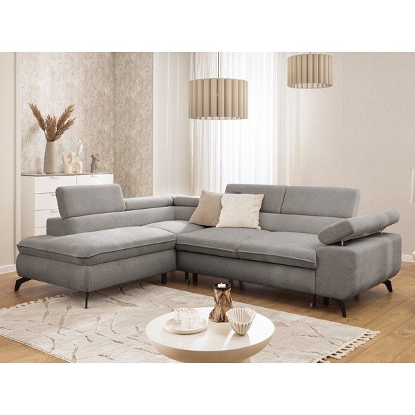 Colțar gri deschis cu tapițerie din chenille (cu colț pe partea stângă/în formă de ”L”) Marbeya  – Ropez-image-1