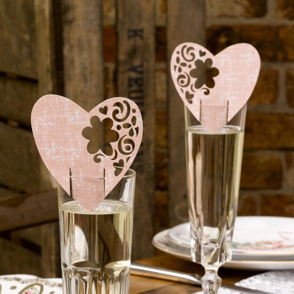 Set 10 decorațiuni pentru pahare Neviti With Love, roz
