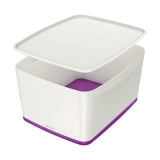 Cutie de depozitare din plastic alb-mov cu capac MyBox - Leitz