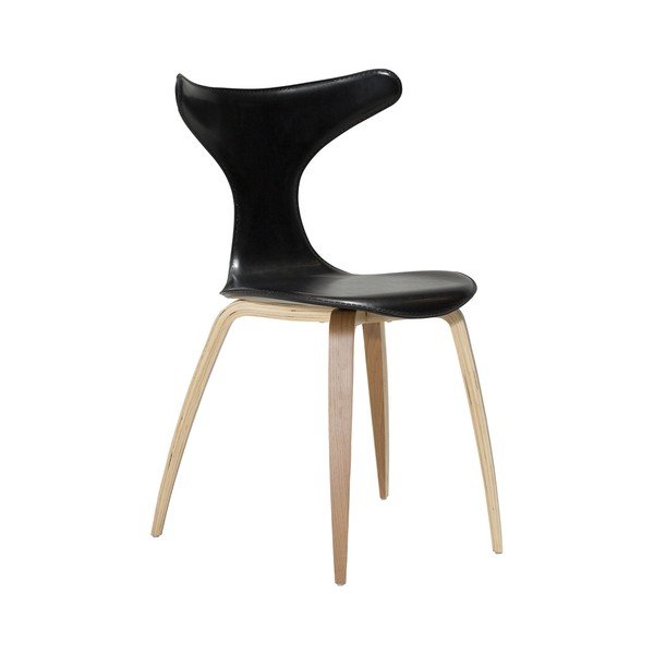 Scaun din piele cu picioare din lemn DAN–FORM Dolphin, negru-image-3