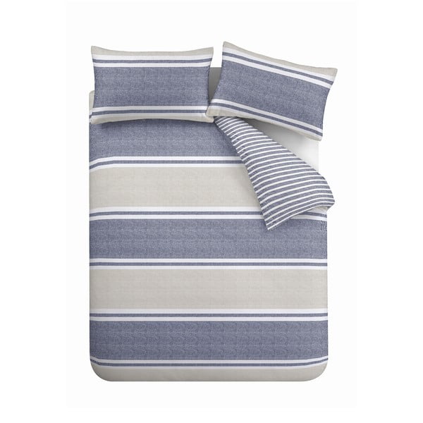 Lenjerie  albastră/bej pentru pat de o persoană 135x200 cm Banded Stripe - Catherine Lansfield
