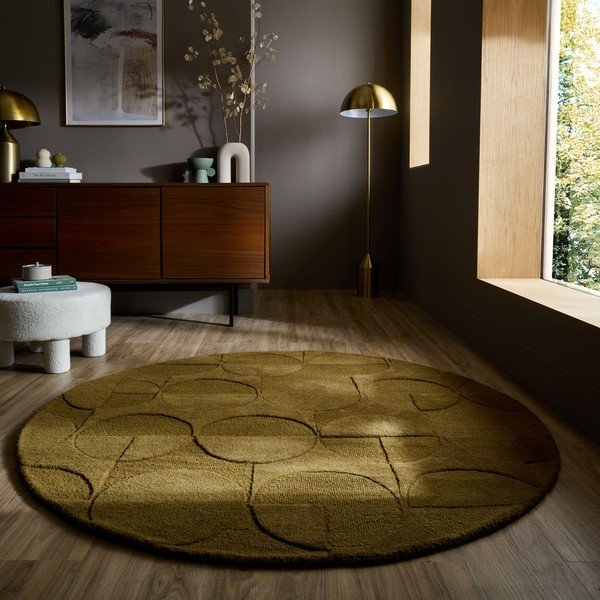 Covor verde închis țesut manual rotund din lână ø 160 cm Gigi – Flair Rugs-image-1