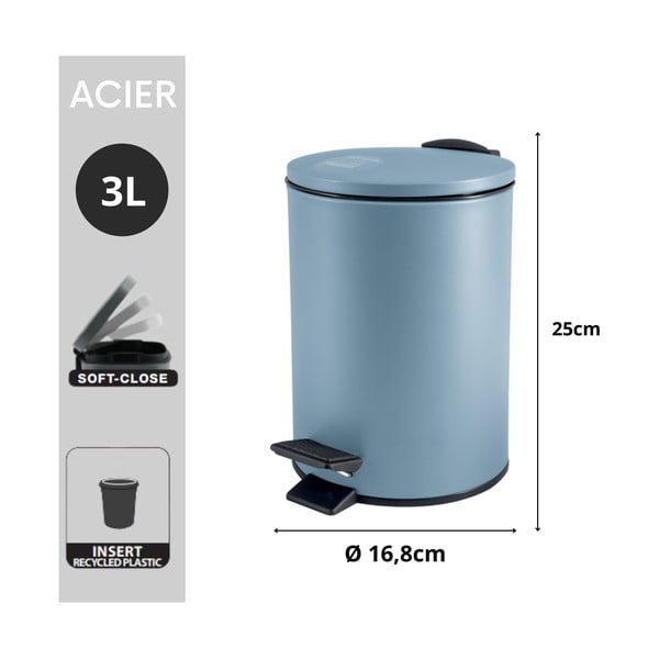Coș de gunoi albastru deschis cu pedală din oțel 3 l   Adelar – Spirella-image-4
