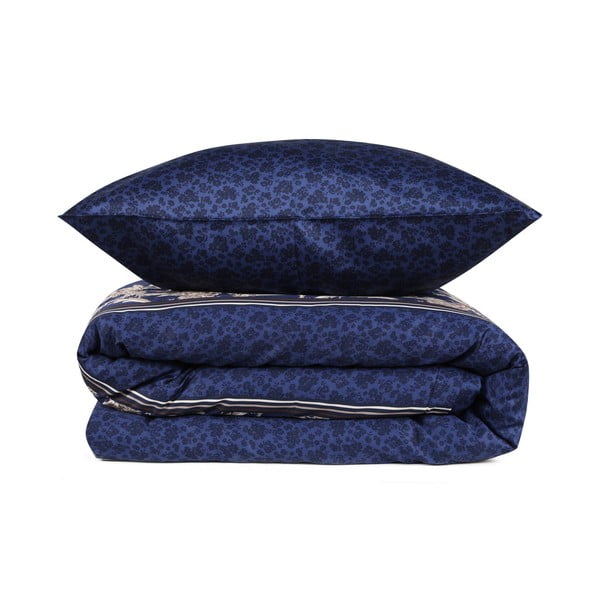 Lenjerie de pat dublu  albastru-închis din bumbac satinat extinsă  cu cearșaf și cuvertură 240x260 cm Pera – Mijolnir