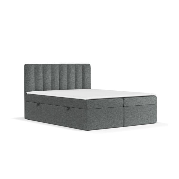 Pat boxspring gri închis cu spațiu de depozitare 140x200 cm Novento – Maison de Rêve