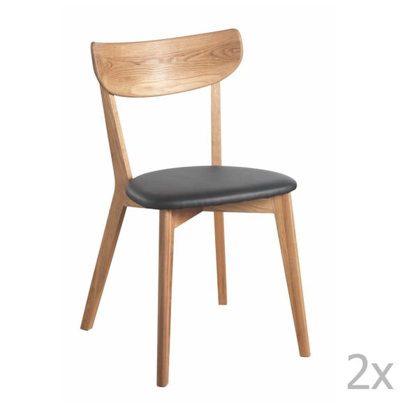 Set 2 scaune cu aspect de stejar cu șezut negru Folke Ami