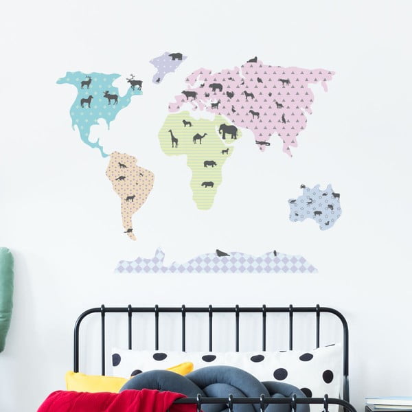 Set autocolante de perete Ambiance World Map Pastel with Animals