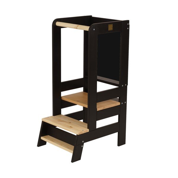 Turn de învățare negru/în culoare naturală din lemn de pin Montessori – Meowbaby