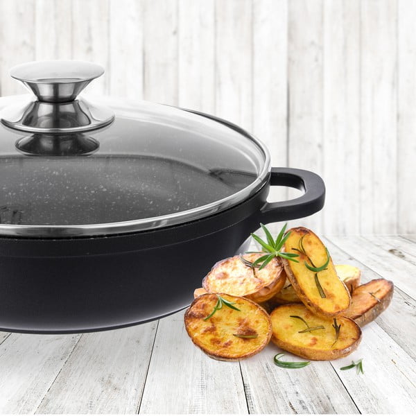 Oală din aluminiu neaderent cu capac din sticlă Orion Grande, ⌀ 28 cm-image-1