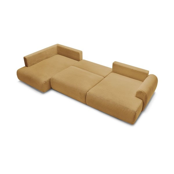 Colțar galben muștar extensibil/cu spațiu de depozitare cu tapițerie din catifea reiată  (cu colț pe partea stângă/în formă de "U") Lucien – Bobochic Paris-image-4