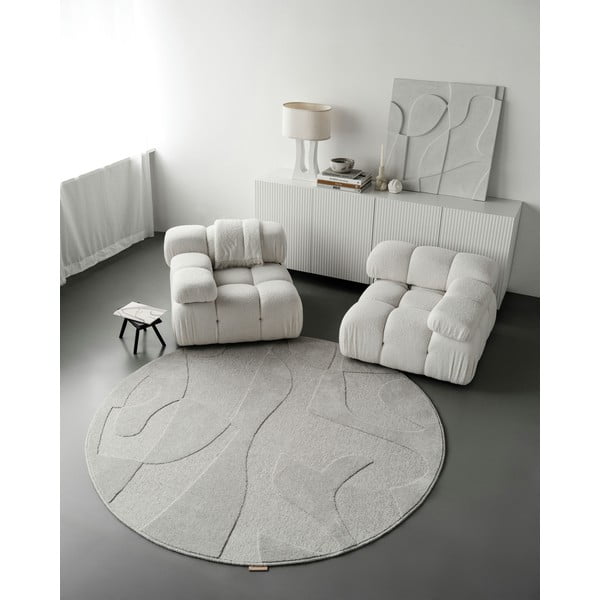 Covor gri deschis rotund din lână ø 120 cm Morphic Botanica – Agnella-image-2