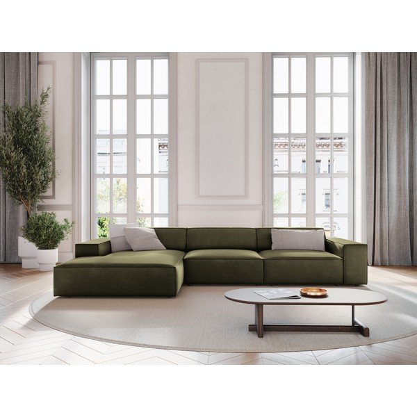 Colțar modular kaki cu tapițerie din catifea (cu colț pe partea stângă/cu șezlong) Jodie – Micadoni -image-1