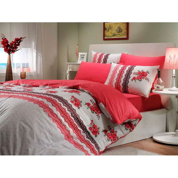 Lenjerie de pat cu cearșaf Camila Red, 200 x 220 cm