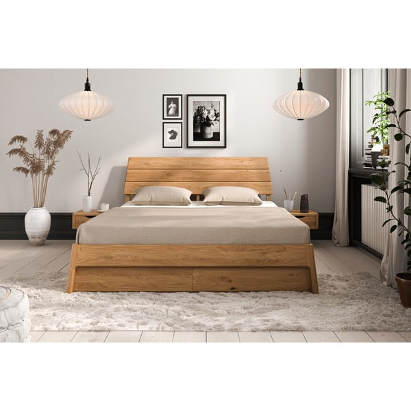 Pat matrimonial în culoare naturală din lemn   de stejar 200x200 cm Twig – The Beds-image-3