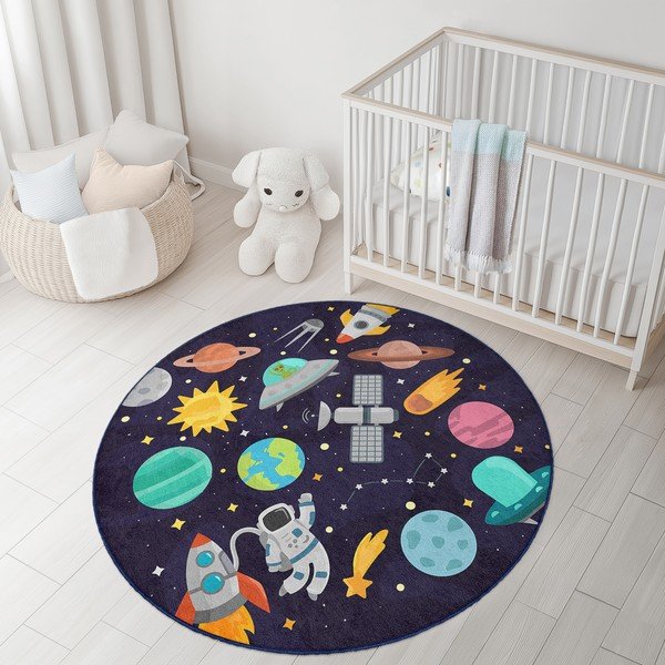 Covor de joacă pentru copii albastru închis lavabil ø120 cm Into The Space – Mila Home-image-2