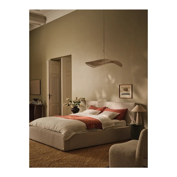 Pat matrimonial crem tapițat cu spațiu de depozitare cu somieră 160x200 cm Simon Olivia – Micadoni -image-2