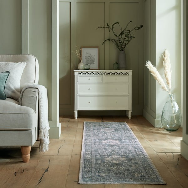 Covor tip traversă verde lavabil din amestec de fibre reciclate 60x230 cm Windsor – Flair Rugs-image-1