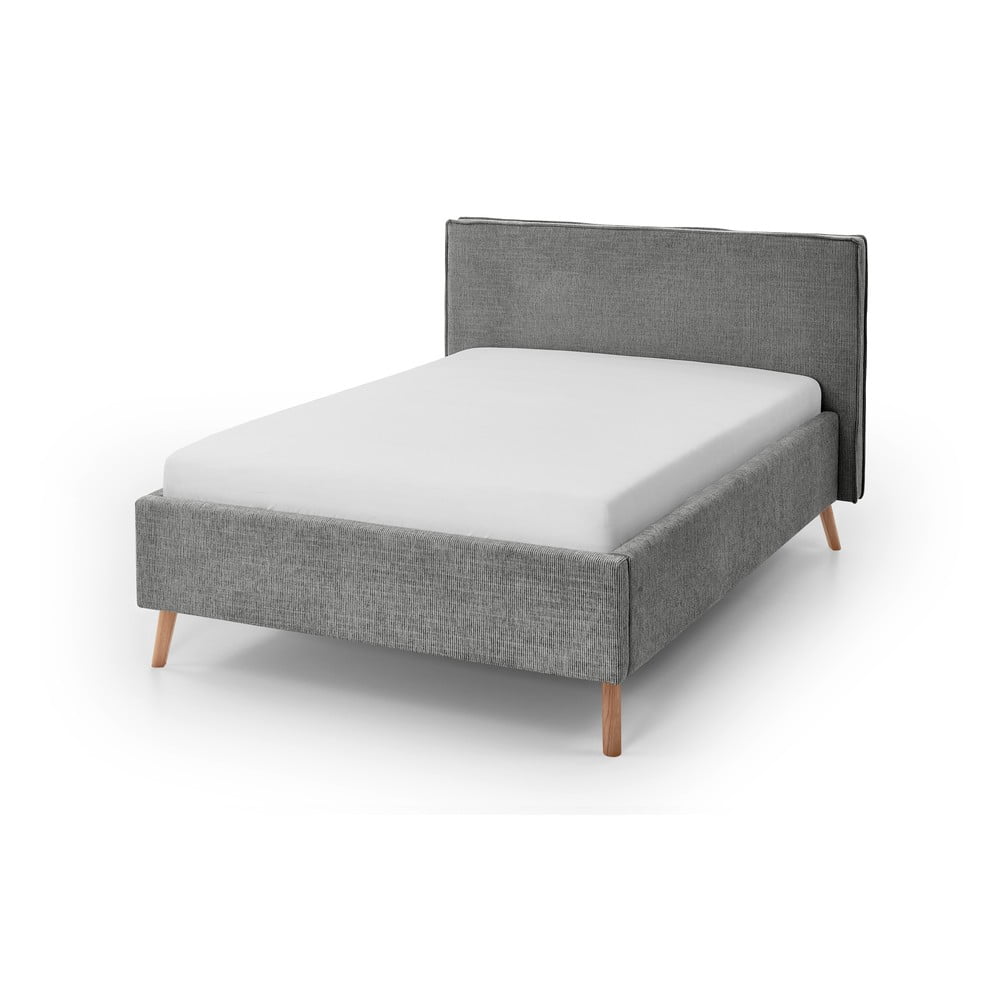 Pat matrimonial gri tapițat cu spațiu de depozitare cu somieră 140x200 cm Riva – Meise Möbel