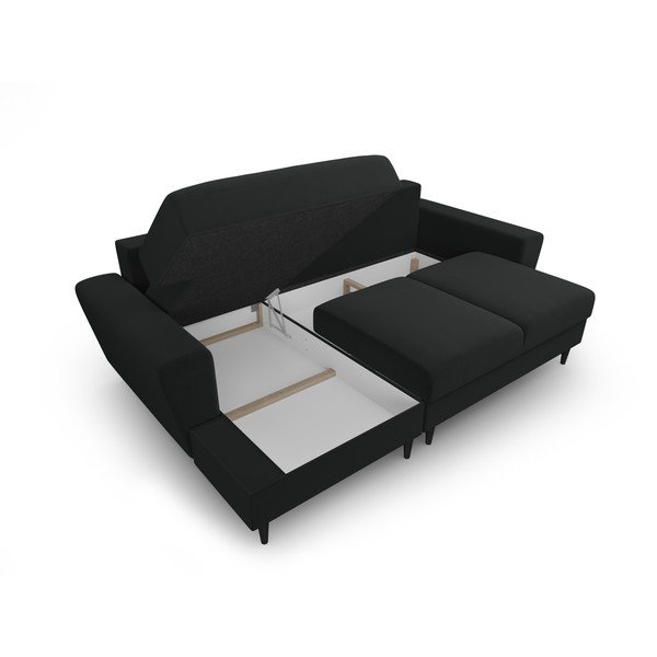 Colțar negru extensibil, cu spațiu de depozitare cu tapițerie din catifea (cu colț pe partea stângă, cu șezlong) Kyoto – Cosmopolitan Design-image-3