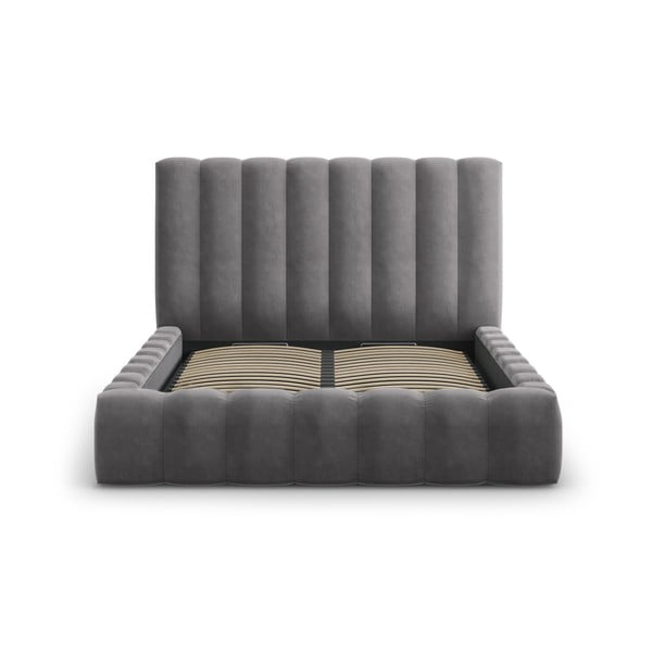 Pat dublu 180x200 cm gri tapițat cu spațiu de depozitare și somieră Kelp – Micadoni Home-image-2