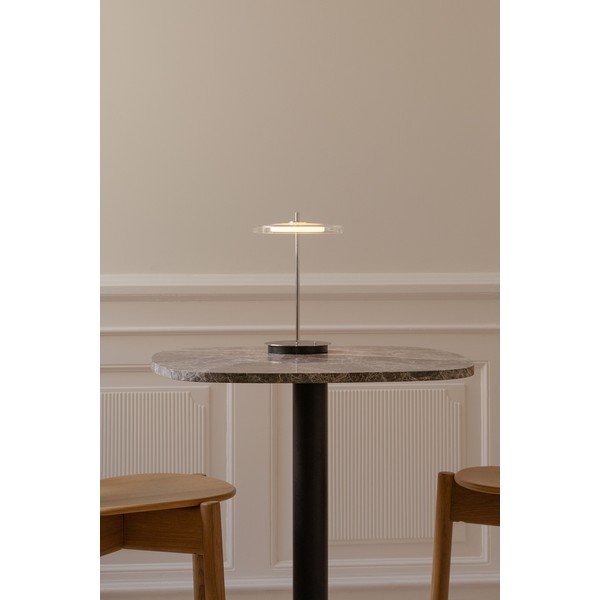 Veioză argintie LED cu port USB din oțel cu abajur din sticlă (înălțime 31 cm) Asteria Move – UMAGE-image-1