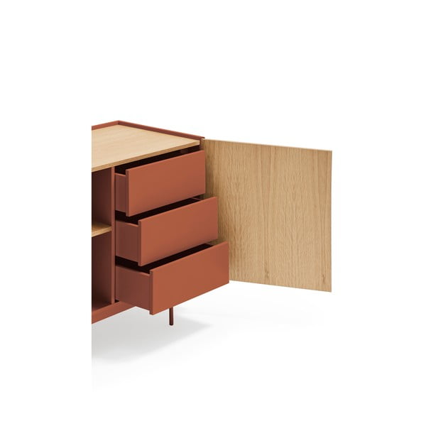 Comodă cărămiziu-natural joasă cu aspect de lemn de stejar 130x78 cm Otto – Teulat-image-4