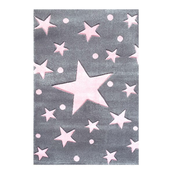 Covor pentru copii Happy Rugs Star Constellation, 80x150 cm, gri - roz