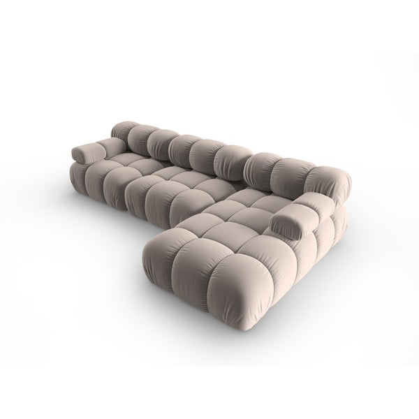 Colțar modular maro deschis cu tapițerie din catifea (cu colț pe partea dreaptă) Bellis – Micadoni -image-4