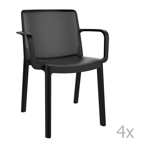 Set 4 scaune grădină, cu cotiere, Resol Fresh, negru