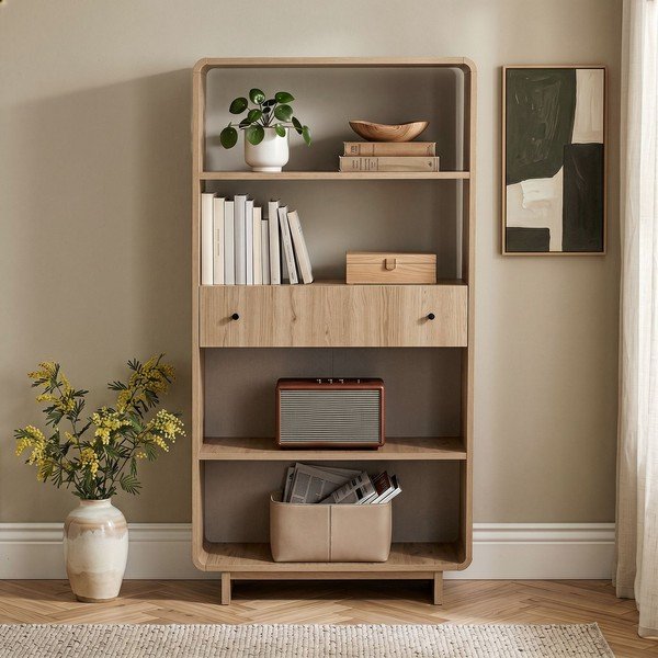 Bibliotecă în culoare naturală deschisă cu aspect de lemn de stejar 78x153x34 cm Senza – Nordure-image-1