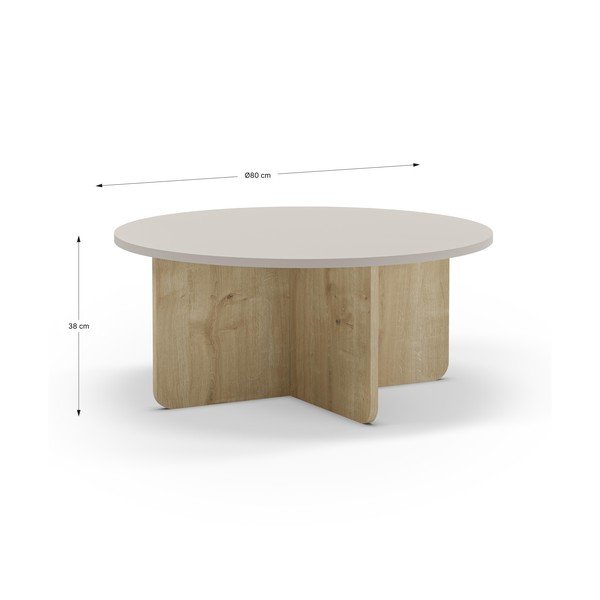 Măsuță de cafea crem/în culoare naturală rotundă cu aspect de lemn de stejar ø 80 cm Hillary – Marckeric-image-4