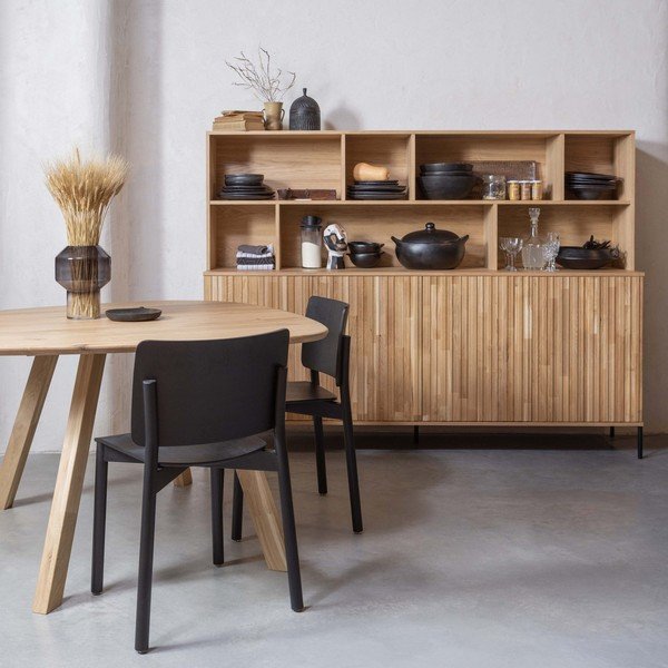 Bibliotecă în culoare naturală cu aspect de lemn de stejar 200x150x44 cm Gravure – WOOOD-image-1