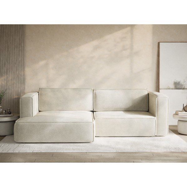 Colțar crem extensibil/cu spațiu de depozitare cu tapițerie din chenille (cu colț pe partea stângă/cu șezlong) Velto – Maison de Rêve-image-1