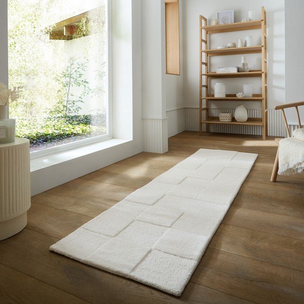 Covor tip traversă fildeș țesut manual din lână 60x230 cm Checkerboard – Flair Rugs-image-1