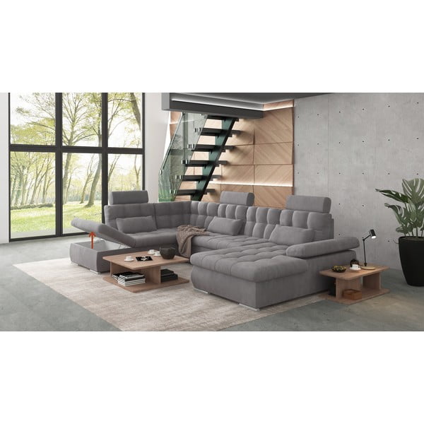 Colțar gri extensibil, cu spațiu de depozitare (cu colț pe partea stângă, în formă de "U") Merkur – Ropez-image-4