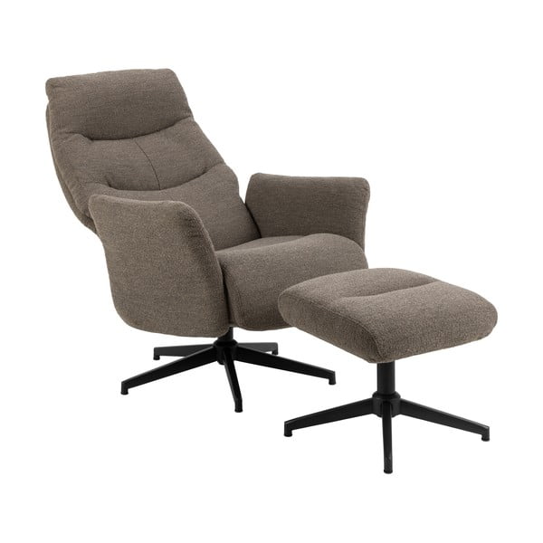 Fotoliu gri/maro de relaxare cu tapițerie din țesătură bouclé London – Actona-image-3