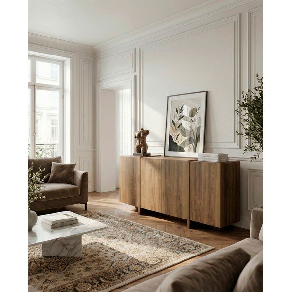 Comodă în culoare naturală cu aspect de lemn de stejar 180x79x40 cm Volia – Marckeric-image-4