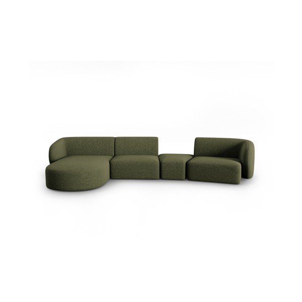 Colțar verde cu tapițerie din chenille (cu colț pe partea stângă, cu șezlong) Paolo – Milo Casa