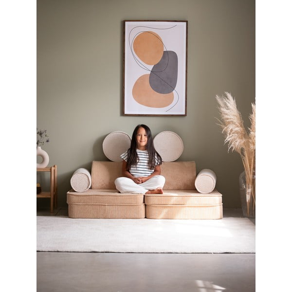 Canapea pentru copii maro deschis cu tapițerie din catifea reiată  132 cm Settee – Wigiwama-image-4