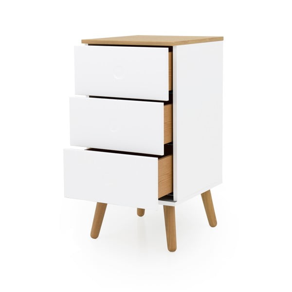 Dulap cu detalii în decor de stejar și 3 sertare Tenzo Dot, lățime 40 cm, alb-image-2