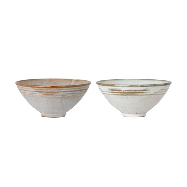 Set de 2 boluri din gresie ceramică Bloomingville Masami, ø 18 cm, alb-bej