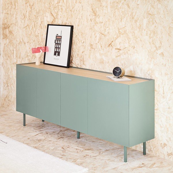Comodă verde/în culoare naturală joasă cu aspect de lemn de stejar 165x78 cm Arista – Teulat-image-1