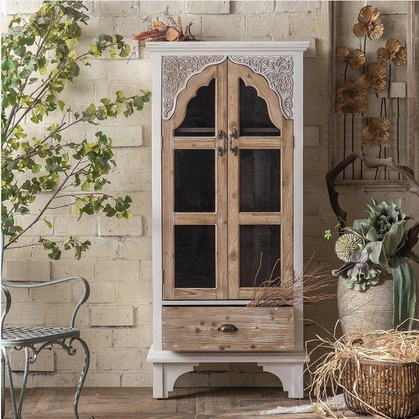 Vitrină albă-natural  din lemn de brad 77x168 cm Siena – Burkina-image-1