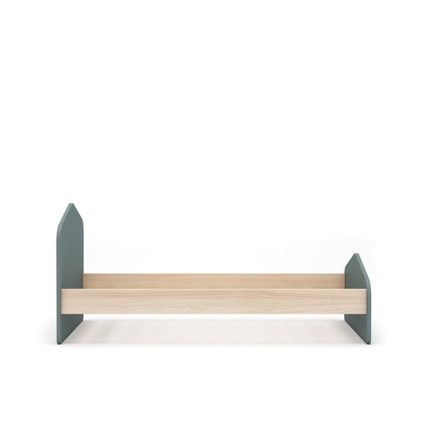 Pat pentru copii  în culoare naturală/verde prăfuit cu aspect de lemn de pin cu somieră 90x190 cm Estefania – Marckeric-image-2