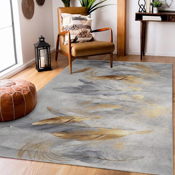 Covor gri/auriu lavabil 120x180 cm Golden Feathers – Mila Home-image-1