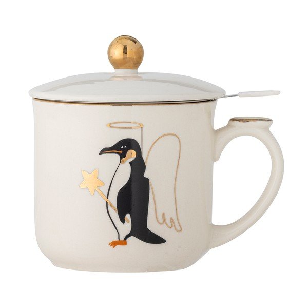 Cană crem cu filtru din gresie 300 ml  cu model de Crăciun Valentin – Bloomingville