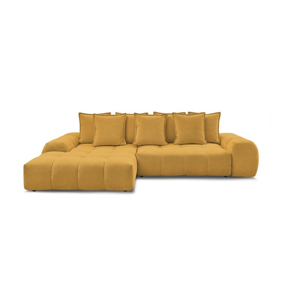 Colțar galben muștar extensibil/cu spațiu de depozitare cu tapițerie din chenille (cu colț pe partea stângă/cu șezlong) Everest – Bobochic Paris