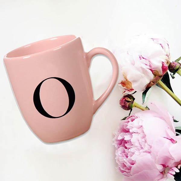 Cană din ceramică Vivas Letter O, 330 ml, roz